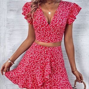 Floral Red Skirt